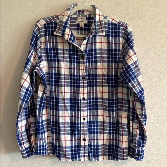 L.L.Bean Scotch Plaid Flannel Shirt Button-Down Women’s Small Cotton Blue Red - Picture 1 of 6